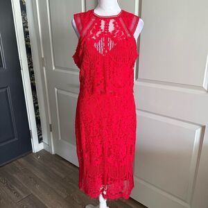 Lulus Lipsy VIP Red Lace Midi Cocktail Party Dress Size L